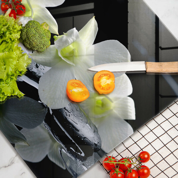 Üveg vágódeszka Fehér virágok a zen vízben