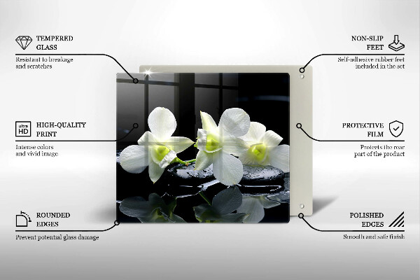 Üveg vágódeszka Fehér virágok a zen vízben