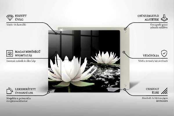 Üveg vágódeszka Fehér liliomok a vízen