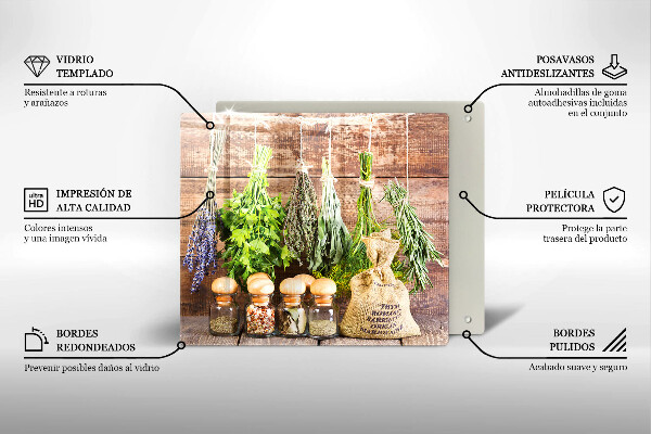 Üveg vágódeszka Gyógynövények fűszerek és fa