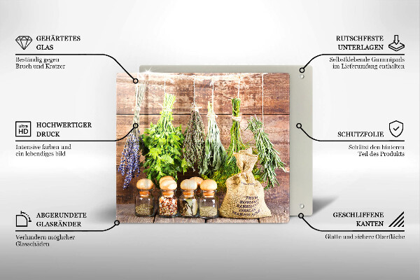 Üveg vágódeszka Gyógynövények fűszerek és fa