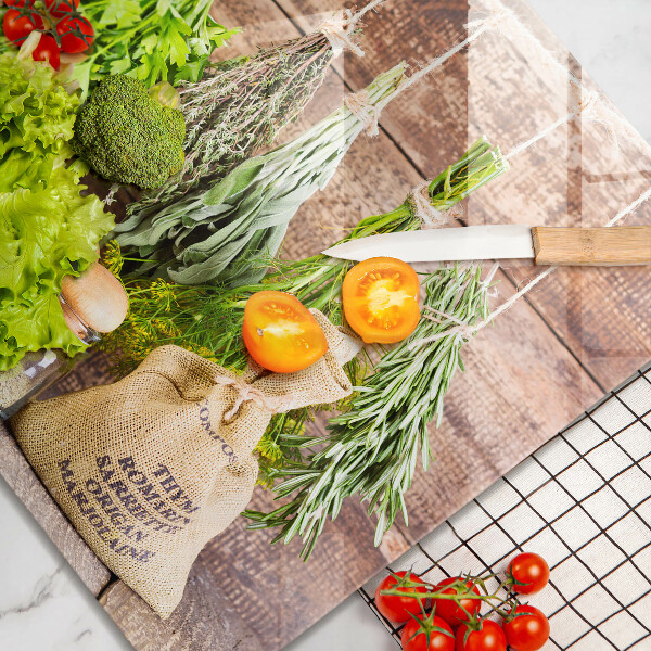 Üveg vágódeszka Gyógynövények fűszerek és fa