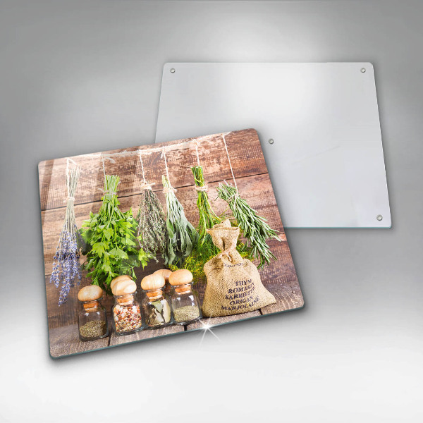 Üveg vágódeszka Gyógynövények fűszerek és fa