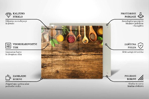 Üveg vágódeszka Fakanál fűszerek