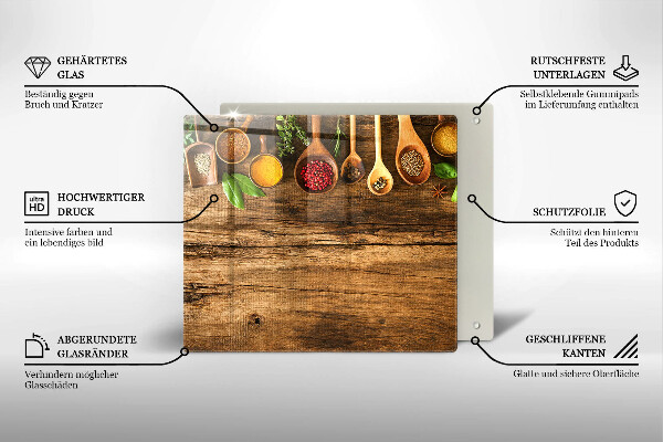 Üveg vágódeszka Fakanál fűszerek