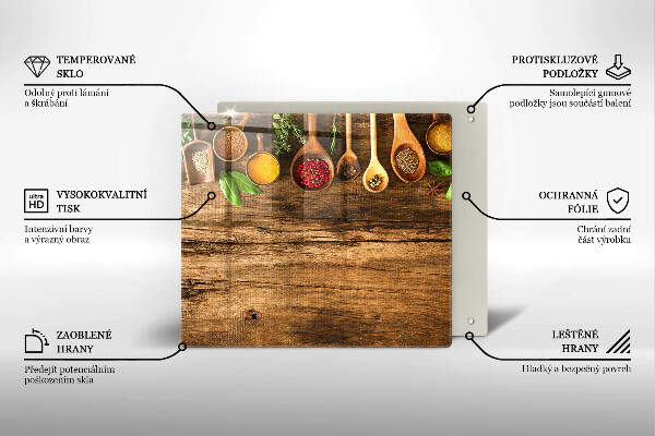 Üveg vágódeszka Fakanál fűszerek