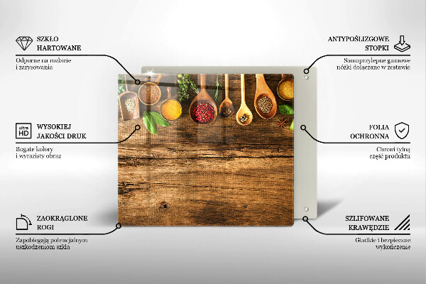 Üveg vágódeszka Fakanál fűszerek