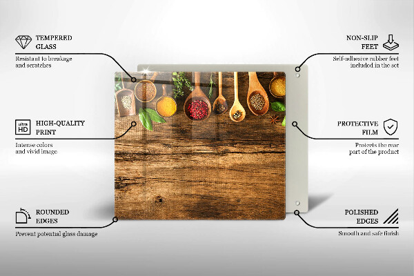 Üveg vágódeszka Fakanál fűszerek