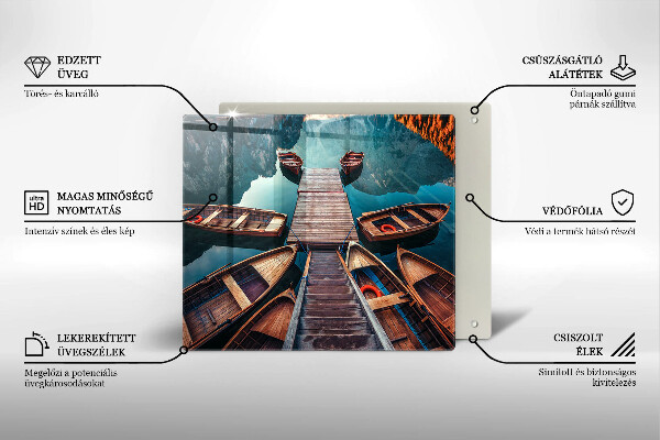 Üveg vágódeszka Csónakok a tavon