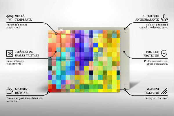 Üveg vágódeszka Színes pixel négyzetek