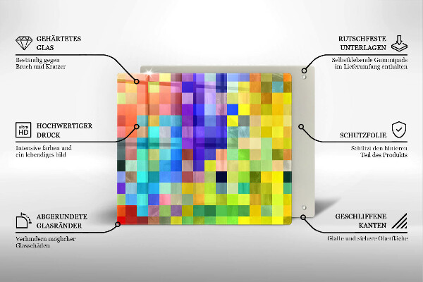 Üveg vágódeszka Színes pixel négyzetek