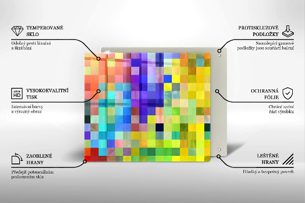 Üveg vágódeszka Színes pixel négyzetek