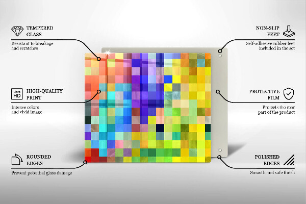 Üveg vágódeszka Színes pixel négyzetek