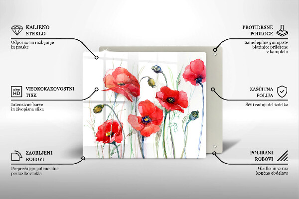 Üveg vágódeszka Piros pipacs virágok