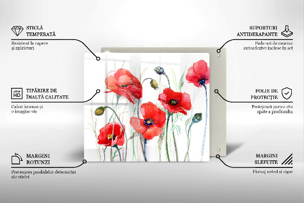 Üveg vágódeszka Piros pipacs virágok