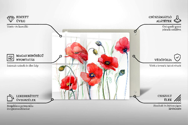 Üveg vágódeszka Piros pipacs virágok