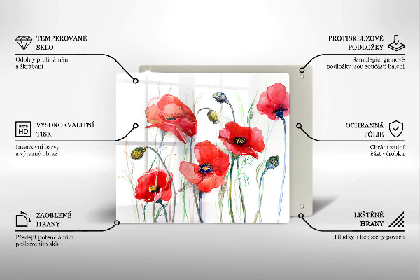 Üveg vágódeszka Piros pipacs virágok