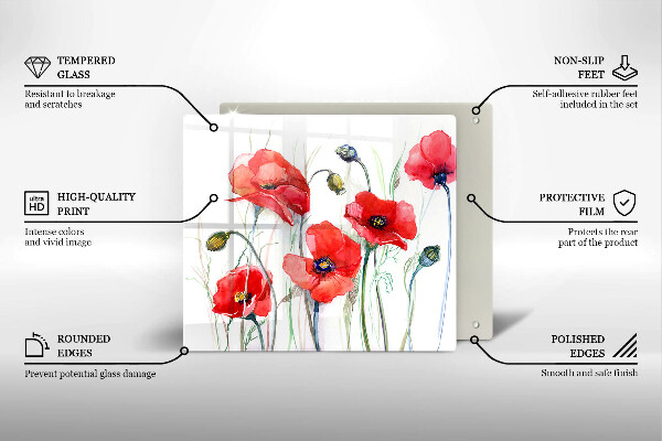 Üveg vágódeszka Piros pipacs virágok