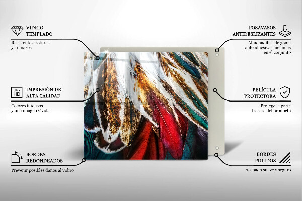 Üveg vágódeszka Boho madártollak