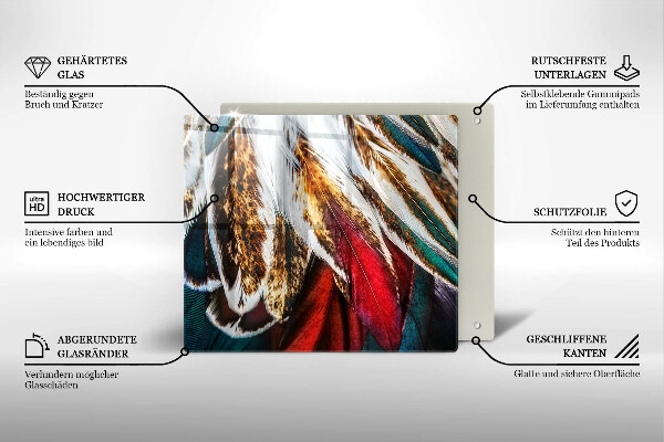 Üveg vágódeszka Boho madártollak