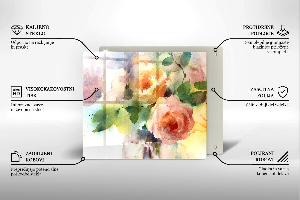 Üveg vágódeszka Festett virágok