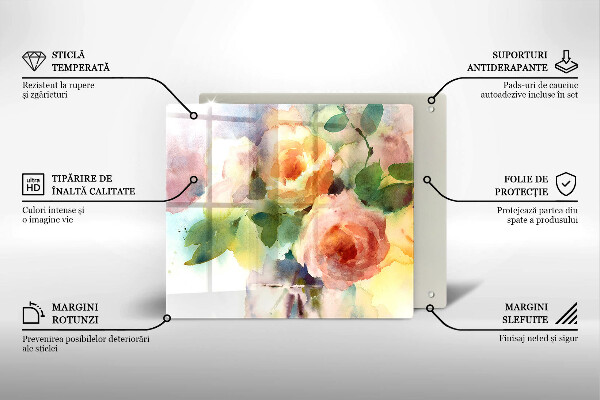 Üveg vágódeszka Festett virágok