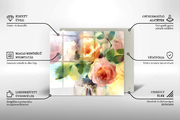 Üveg vágódeszka Festett virágok