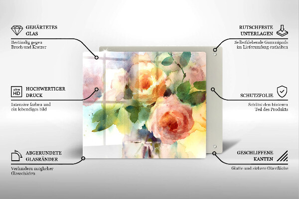 Üveg vágódeszka Festett virágok