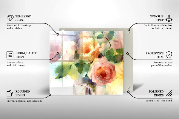 Üveg vágódeszka Festett virágok