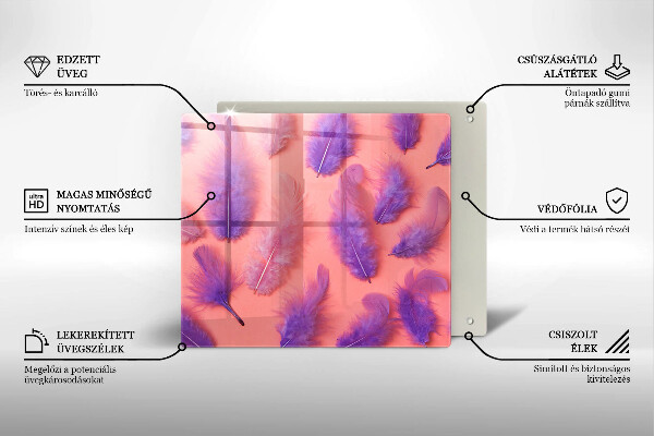 Üveg vágódeszka Bolyhos tollak