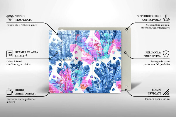 Üveg vágódeszka Tollak boho illusztráció