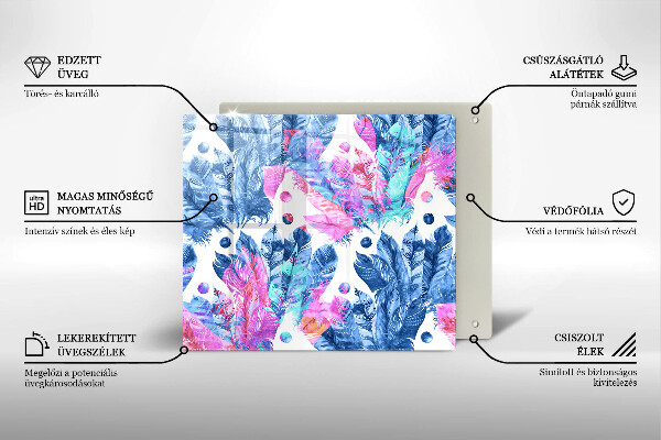 Üveg vágódeszka Tollak boho illusztráció