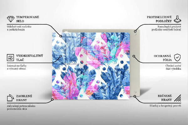 Üveg vágódeszka Tollak boho illusztráció