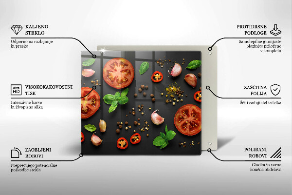 Üveg vágódeszka Paradicsom és fűszerek