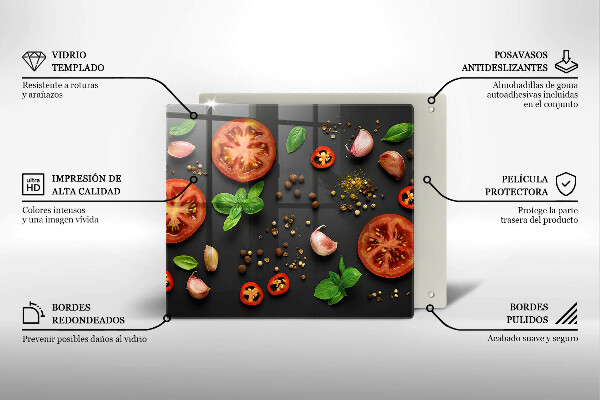 Üveg vágódeszka Paradicsom és fűszerek