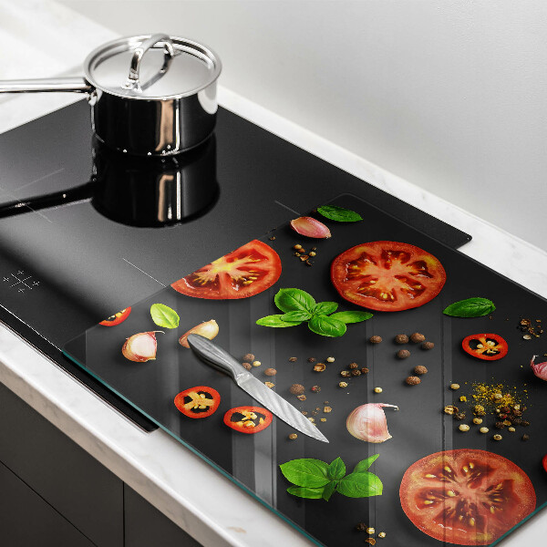 Üveg vágódeszka Paradicsom és fűszerek