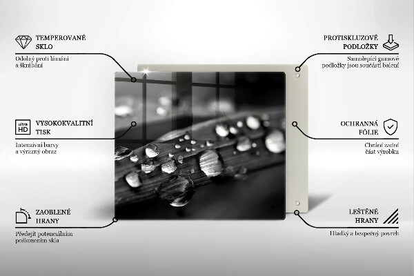 Üveg vágódeszka Harmatcseppek a leveleken