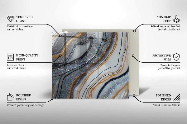 Üveg vágódeszka szikla arannyal