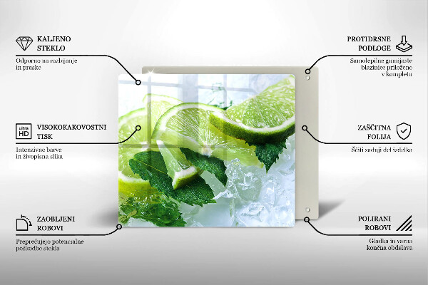 Üveg vágódeszka Lime menta és jég