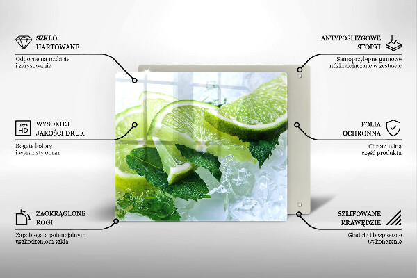 Üveg vágódeszka Lime menta és jég