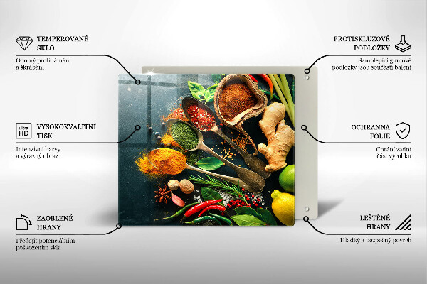 Üveg vágódeszka Konyhai fűszerek kanál