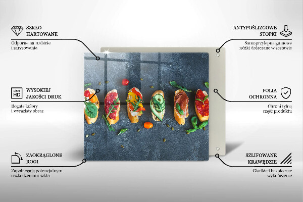 Üveg vágódeszka Színes szendvicsek