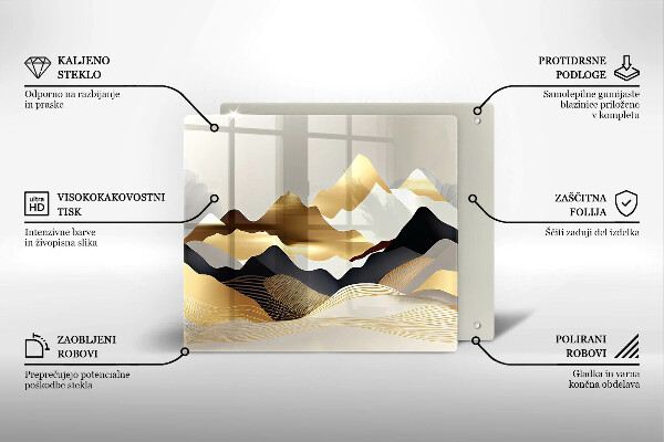 Üveg vágódeszka Absztrakt arany hegyek