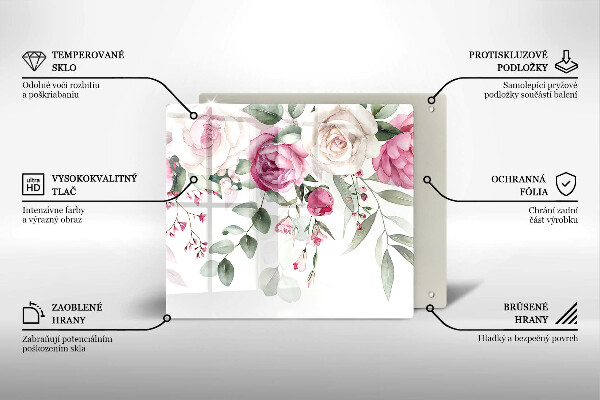 Üveg vágódeszka Akvarell rózsák