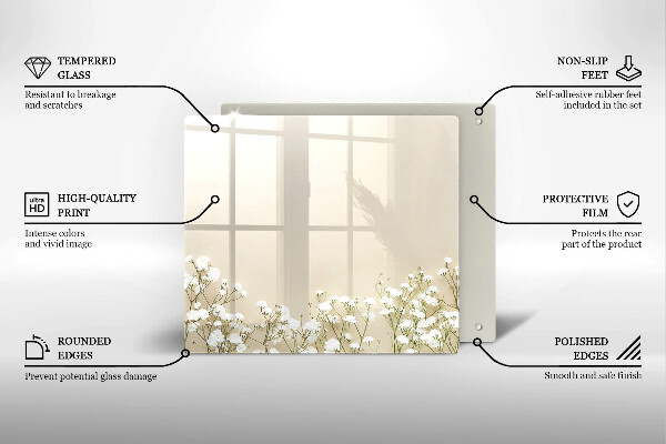 Üveg vágódeszka Gipsz boho virágok