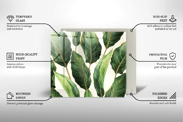 Üveg vágódeszka Banán levelek