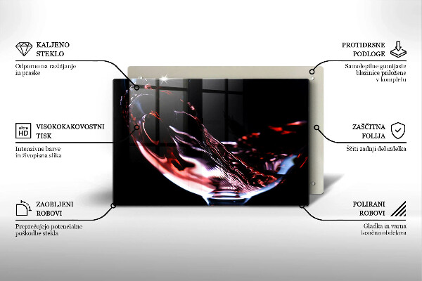 Üveg vágódeszka Egy pohár vörösbor