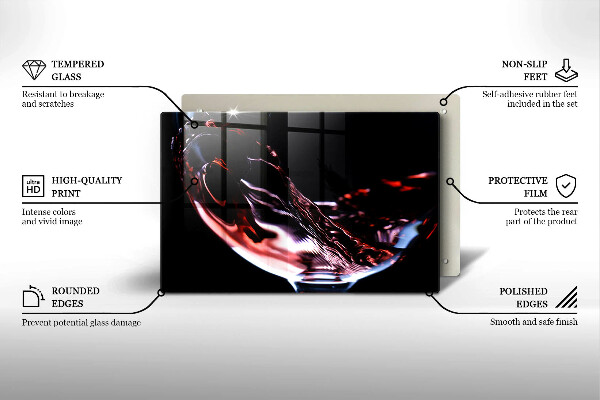 Üveg vágódeszka Egy pohár vörösbor