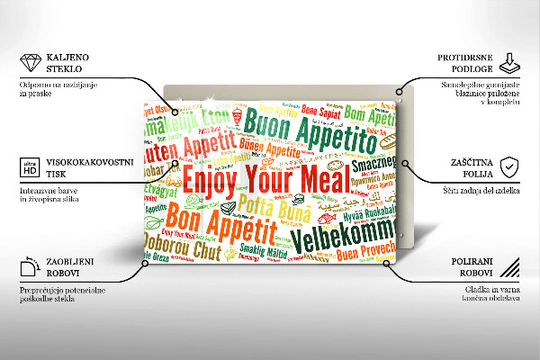 Üveg vágódeszka Feliratok Jó étvágyat nyelvek