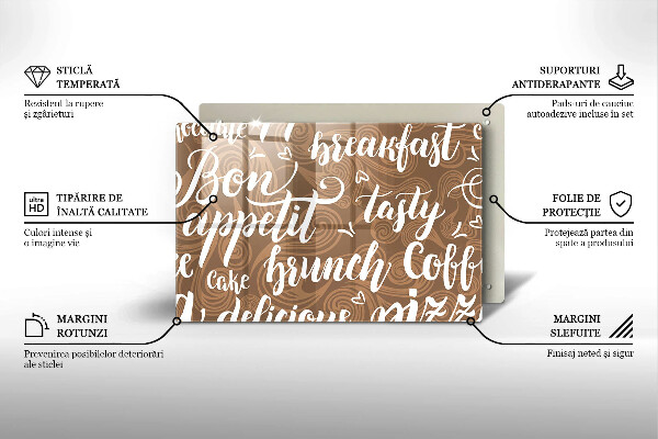 Üveg vágódeszka Bon appetit feliratok